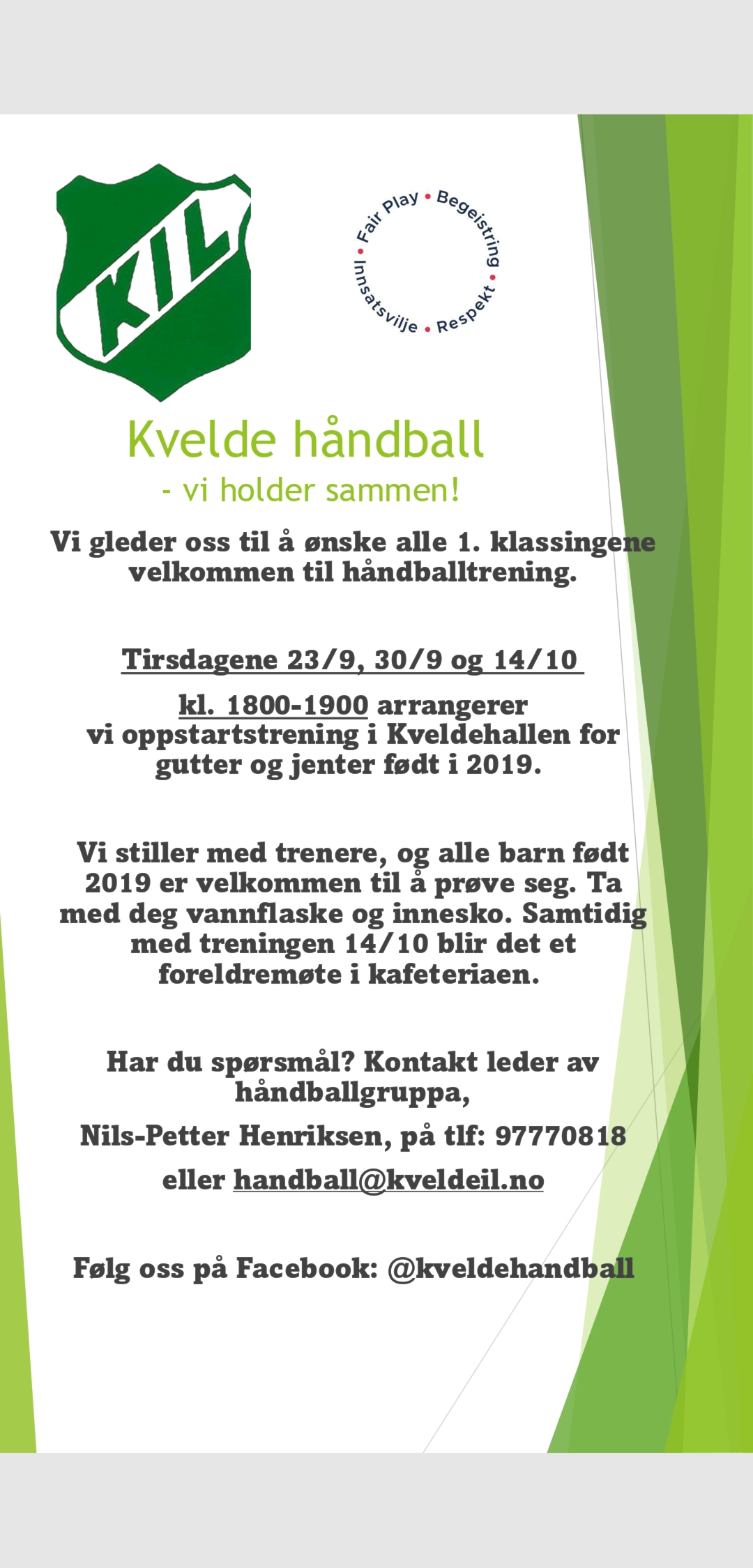 Oppstart håndballtreninger for 2019-kullet
